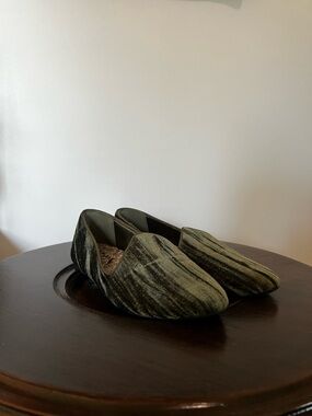 Birdies Olive Green Velvet Women's Slip-On Flats